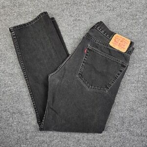 Levis 505 Jeans Men 36x32 (34x30) Dark Wash Black Regular Fit Straight Leg Denim